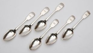 A set of six Victorian silver fiddle pattern teaspoons, maker Lister & Sons, Newcastle, 1856: 3.