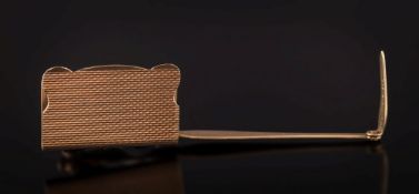 A 9ct gold bookmark: the hinged arm and clip with engine-turned decoration, Asprey and Co Ltd,