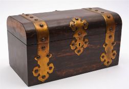 Field, London, a Victorian coromandel wood and brass bound tea caddy: of rectangular outline,