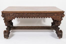 A 19th century carved oak rectangular centre table: in the Italian Rennaisance taste,