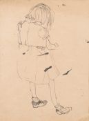 * Joan Kathleen Harding Eardley [1921-1963]- Girl with Knobbly Knees:- pen and ink drawing 25 x