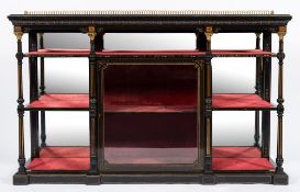 A Victorian ebonised, incised gilt decorated,