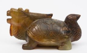 A Chinese carved hardstone mythical beast: with dragons head and the body of a turtle, 13cm.