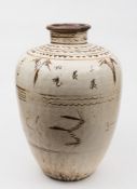 A large Chinese Cizhou-style vase: of baluster form with short cylindrical neck,