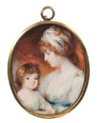 English School 18th/19th Century- A miniature portrait of a mother, bust-length,