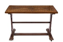 A 19th century mahogany and parquetry inlaid rectangular side table:,