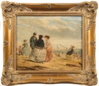Follower of Philip Wilson Steer, 19th Century- Fashionable day-trippers on a sandy beach,