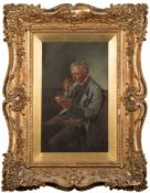 Herman Kern [1838-1912]- The Rat Trap:- signed bottom right oil on canvas 39 x 23cm.