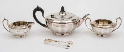 A George V silver matched three-piece tea service, maker Elkington & Co, Birmingham, 1909, 1912,