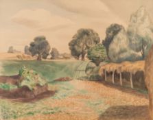 * John Northcote Nash [1893-1977]- Field at Wiston, Sussex: signed and dated 1938 bottom left,