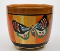 A Clarice Cliff Fantasque jardiniere: of Dover shape enamelled in the Butterfly pattern,