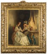 Attributed to William Denholm Kennedy [1813-1865]- Ladies drinking tea at a carved giltwood