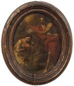 Manner of Jose Antolinez [1635-1675], 18th Century- The Baptism of Christ oil on copper oval, 13.