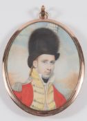 English School late 18th Century- A miniature portrait of an infantry officer:- head and shoulders