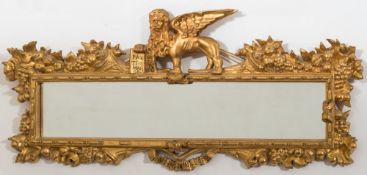 A 19th century carved giltwood rectangular landscape wall mirror: of small size,