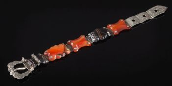 A 19th century Scottish silver and agate bracelet:,