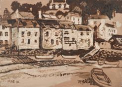 * Fred Yates [1922-2008]- Polperro:- signed YATES and dated '72 monochrome oil on board 22.