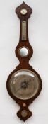A 19th century rosewood onion top barometer: the ten-inch round silvered barometer dial engraved