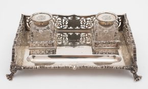 A Victorian silver desk inkstand, maker Thomas Bradbury & Sons, London,