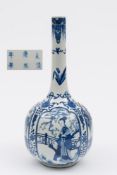 A large Chinese blue and white bottle vase: painted with mothers and their children in fenced