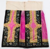 A Chinese embroidered silk skirt: the panels embroidered with fish,