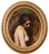 Attributed to William Etty [1787-1849]- A woodland nymph:- oil on panel oval, 31.5 x 26cm.