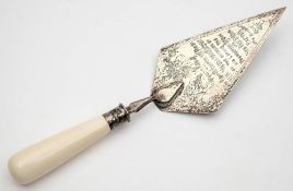 A George V ivory handled silver presentation trowel, maker Elkington & Co, Birmingham,