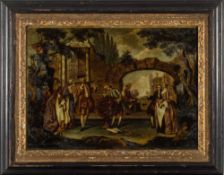A pair of Georgian reverse glass prints representing Painting and Astronomy: the former inscribed
