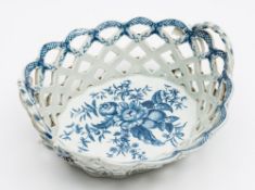 A Worcester First Period porcelain basket: of pierced oval form,