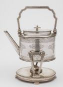 A large Victorian silver spirit kettle, stand and burner, maker Frederick Elkington, Birmingham,