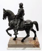 After Andrea del Verrocchio (1435-88) a 19th century bronze reduction of the equestrian figure of