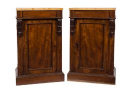 A pair of Victorian mahogany dwarf pedestal side cabinets:,