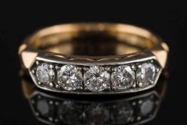A diamond five-stone ring: pave-set with circular,