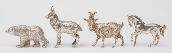 Four assorted miniature silver animals, various makers and dates: including a goat, horse,