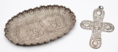 A Continental silver pin tray: of oval outline,