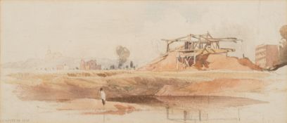 Harry J Johnson [1826-1884]- Hampstead Ponds under construction:- inscribed and dated Hampstead
