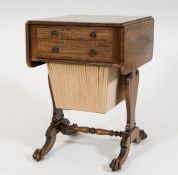 A Regency rosewood and crossbanded drop flap combined writing and work table:,