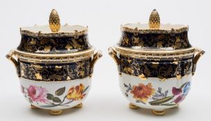A pair of Coalport porcelain 'Union' ice pails and covers: of circular form with angular handles