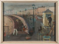 French School [mid 20th Century]- Figures on a promenade:- oil on canvas, 56 x 76cm.