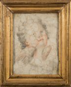 Italian School- Head of Cherub: pencil and watercolour drawing on canvas 28 x 21cm.