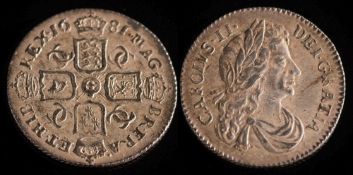 Charles II (1660-85) silver sixpence 1681: 3.0g. dr. bust r. S.3382.