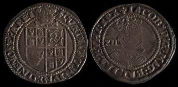 James I (1603-25) hammered silver shilling: third coinage (1619-25), 5.9g, mint mark Lis.