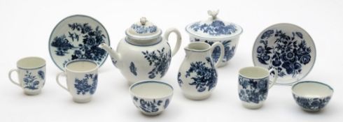 A group of Worcester First Period porcelain tea ware: comprising a teapot and cover, cream jug,