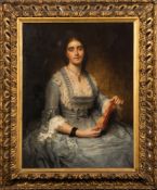 Desire Francois Laugee [1823-1896, French]- A portrait of Miss Clark, three-quarter length seated:-,