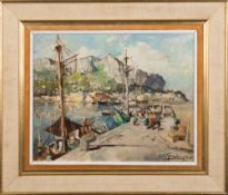 * Felice Giordano [1880-1964]- The Harbour, Capri:- signed oil on canvas 39 x 49cm.