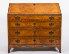 A late 18th / early 19th century Dutch satin birch,rosewood and satinwood crossbanded bureau:,