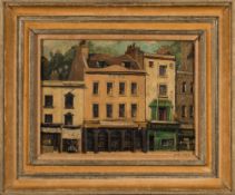 * John Cole [1903-1975]- Study of Knightsbridge buildings from Wilton Place:- signed oil on
