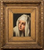 After Guido Reni, late 19th Century- A head of a woman wearing a shawl:- oil on canvas 24 x 19cm.