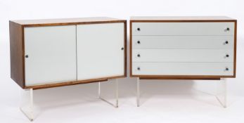 A pair of George Petersen rosewood, laminated and perspex cabinets:,