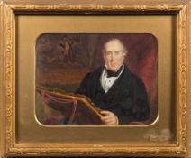 Circle of George Hayter [1792-1871]- The Connoisseur: watercolour on card 13.5 x 18.5cm.